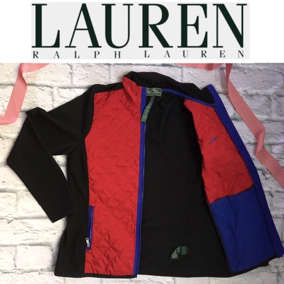 L-RL Ralph Lauren Active Red Quilted Black Stretch - Picture 2 of 8